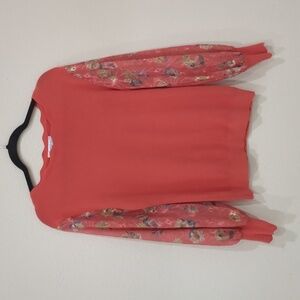 Siani Milano Orange Floral Sweater Sheer Sleeves Size Small